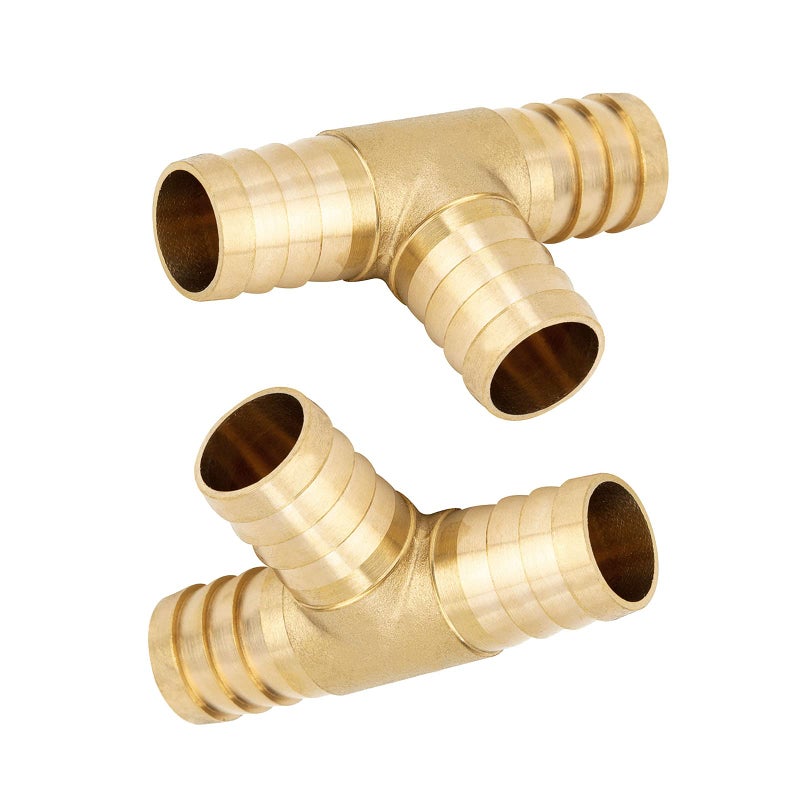 Yoebor Metalwork Brass Hose Barb T Fitting 1" Barbed x 1" x 1" Tee Union 3-Way Mender Joiner Connector (Pack of 2) - Image 1